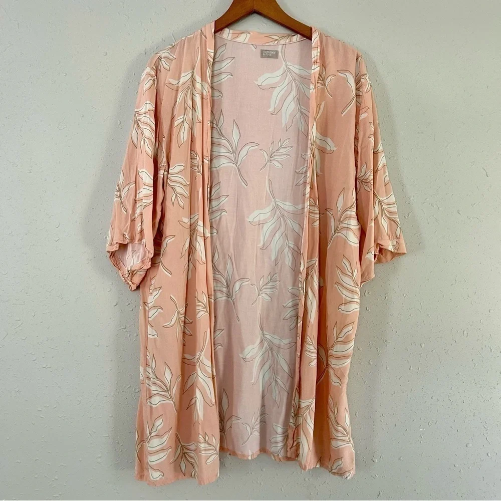 🦋 Summer & Rose NWOT Pink Tropical Kimono Beach Vacation One Size